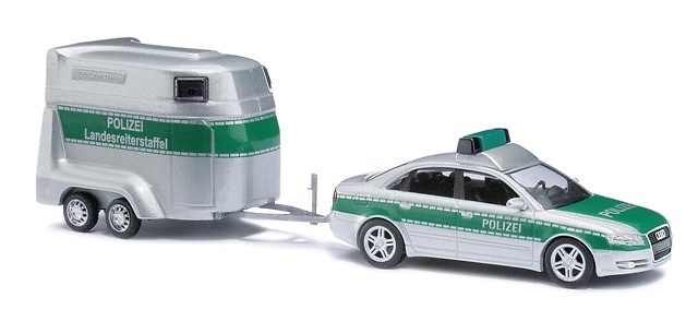 Audi A4 Policia con remolque caballos Busch 49223 1/87 