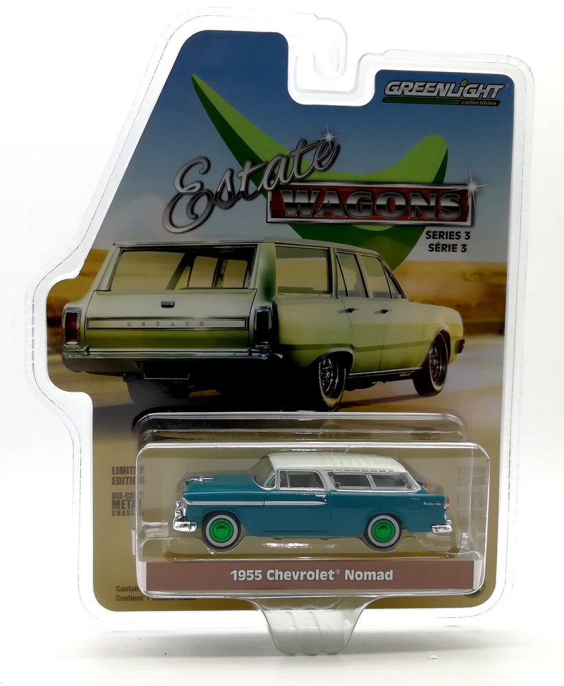 29950-A 1:64 Estate Wagons Series 3 - 1955 Chevrolet Nomad - Regal Turquoise and India Ivory Solid Pack 