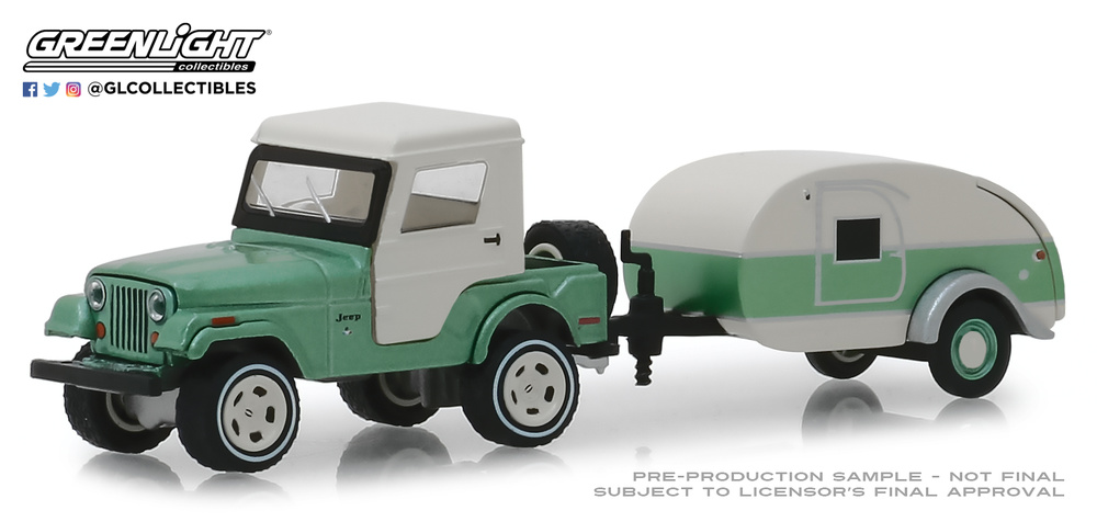 Conjunto Jeep CJ-5 techo duro + Teardrop caravana (1972) Greenlight escala 1/64 