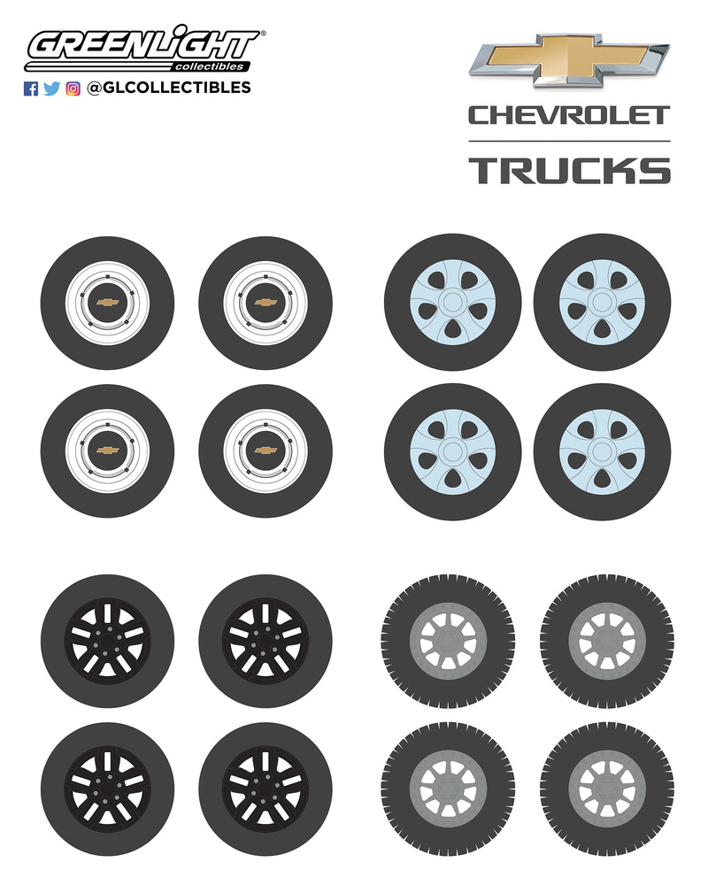 Conjunto de llantas y neumáticos Auto Body Shop Chevrolet Trucks Greenlight 16030A 1/64 