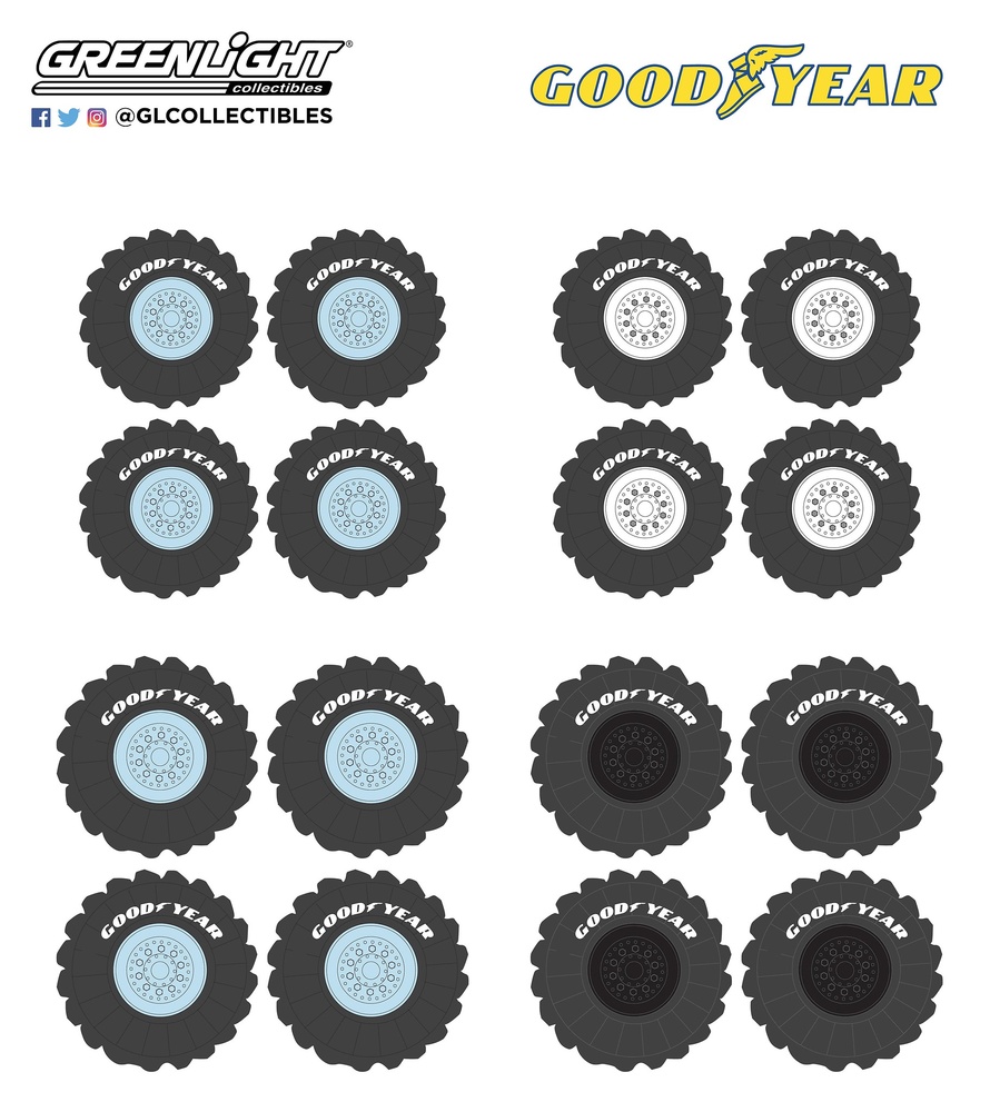 Conjunto de llantas y neumáticos Auto Body Shop Kings of Crunch Goodyear Greenlight 16030B 1/64 