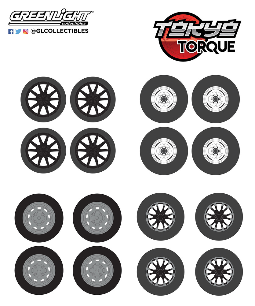 Conjunto de llantas y neumáticos Auto Body Shop Tokyo Torque Greenlight 16030C 1/64 