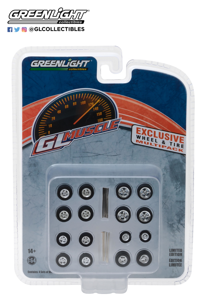 Conjunto de neumáticos GL Muscle con llanta Greenlight 1/64 