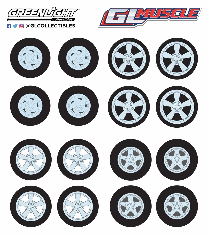 Conjunto de neumáticos GL Muscle con llanta Greenlight 1/64 