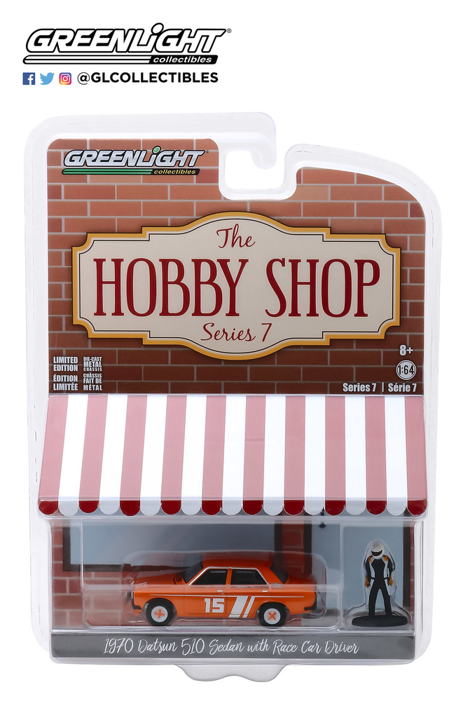 Datsun 510 4 puertas sedan con piloto de carreras (1970) Greenlight 97070D 1/64 