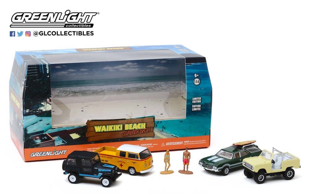 Dioramas 4 vehículos Waikiki Beach Summer Bash Greenlight 58050 1/64 
