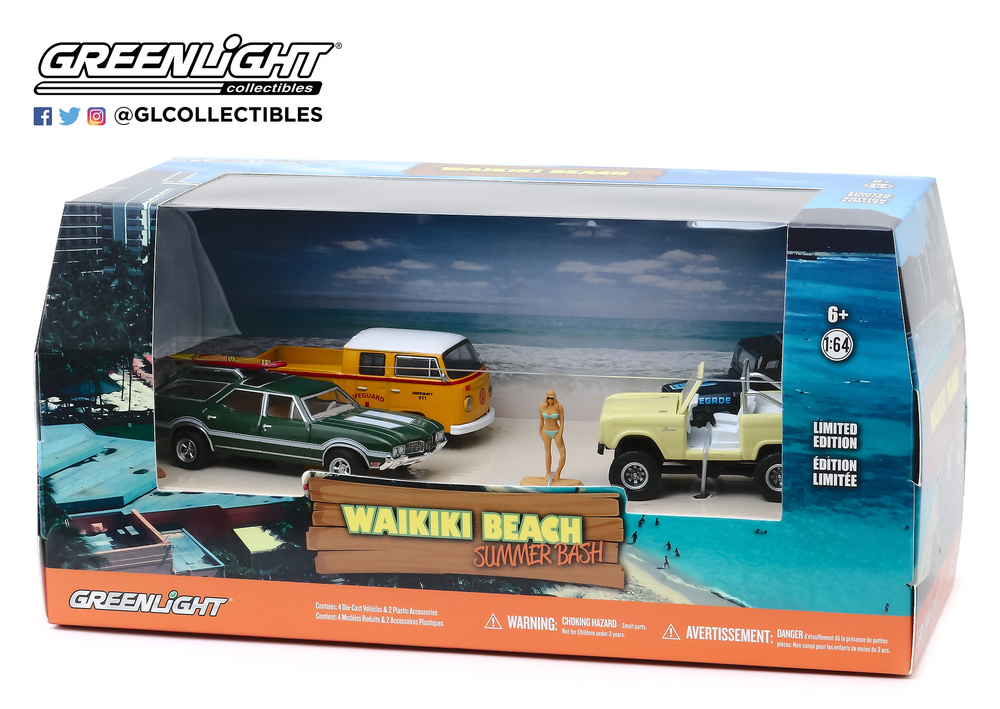 Dioramas 4 vehículos Waikiki Beach Summer Bash Greenlight 58050 1/64 