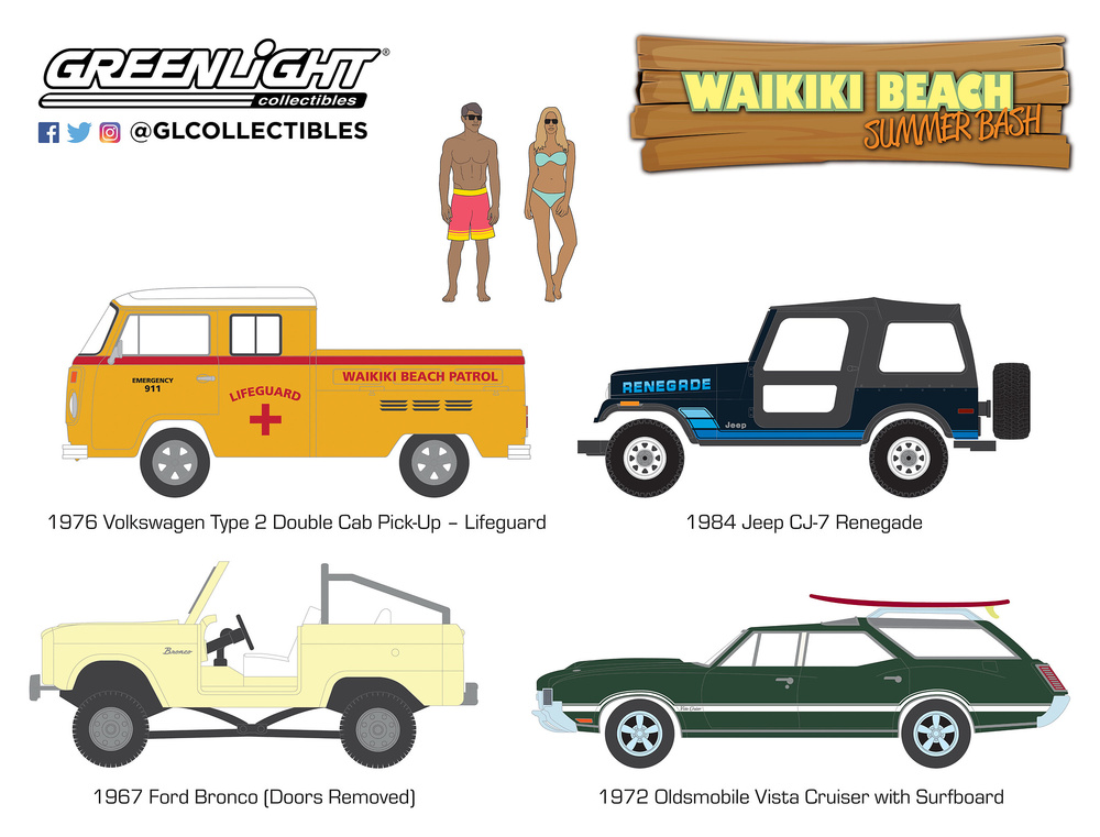 Dioramas 4 vehículos Waikiki Beach Summer Bash Greenlight 58050 1/64 