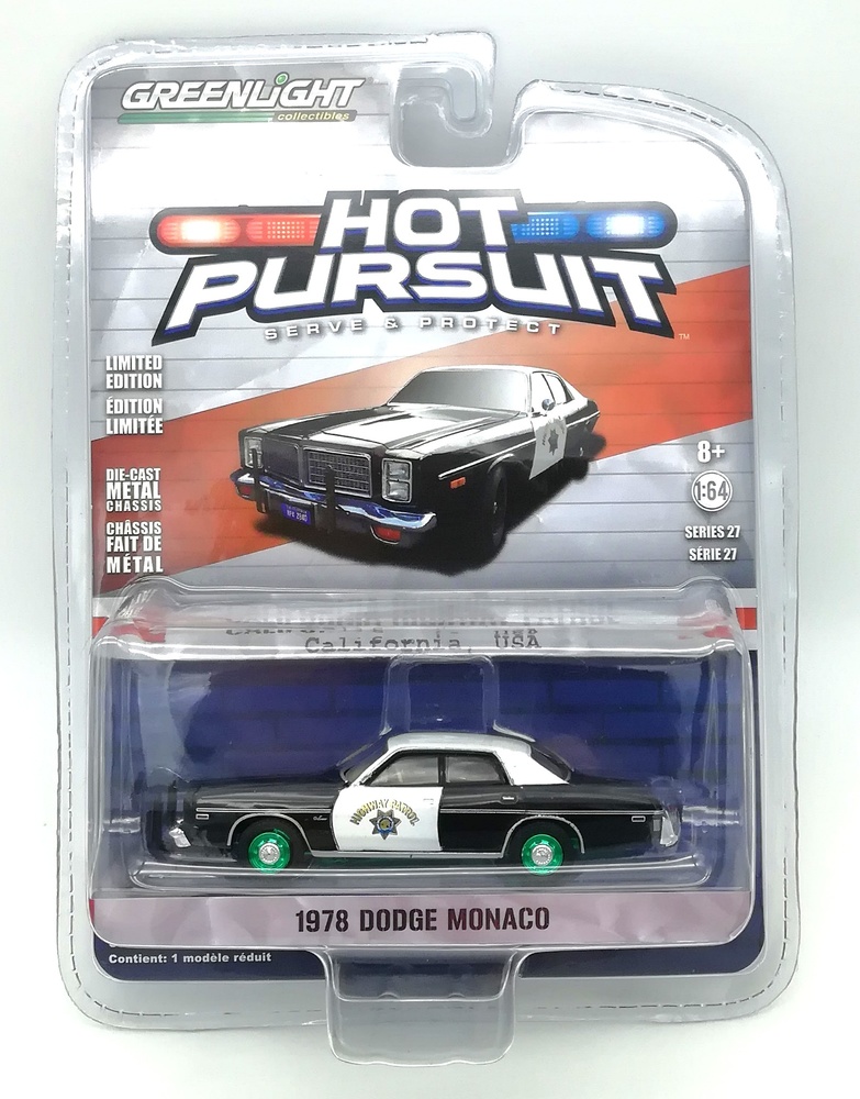 Dodge Monaco - California Highway Patrol (1978) Greenlight 1/64 Negro - Blanco Greenlight Green Machine - verde serie especial 