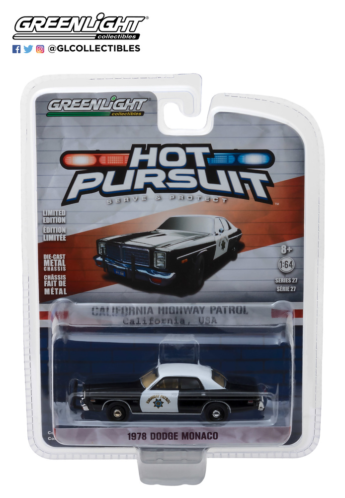 Dodge Monaco - California Highway Patrol (1978) Greenlight 1/64 Negro - Blanco Greenlight versión estandar 