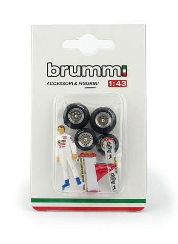 Figura de Gilles Villeneuve con accesorios (1982) Brumm CH01T2 1:43 Presentación de la figura en blister.