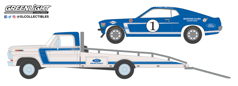 Ford F-350 Plataforma + Ford Mustang Boss 302 nº 1 Mustang Racing Club (1969) Greenlight 33150A 1/64 