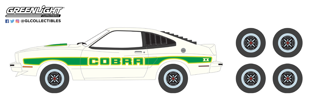 Ford Mustang II Cobra II con juego de 4 llantas y neumáticos (1978) Greenlight 97050E 1/64 