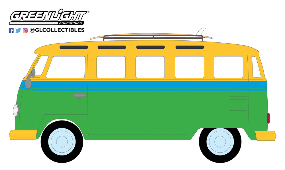 Volkswagen T1 Samba con tabla de Surf (1964) Greenlight 29960B 1/64 