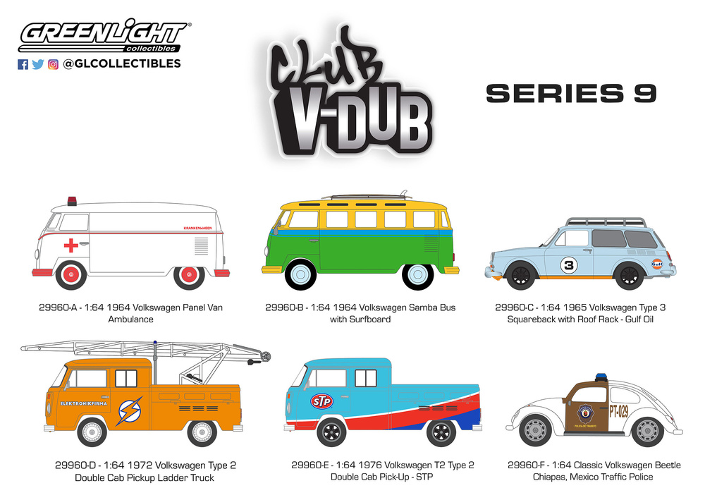 Volkswagen T1 Samba con tabla de Surf (1964) Greenlight 29960B 1/64 