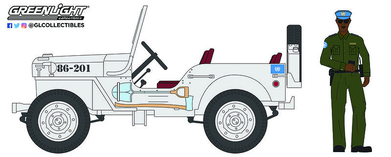 Jeep Willys MB con figura de Oficial de la ONU (1942) Greenlight 97110A 1/64 