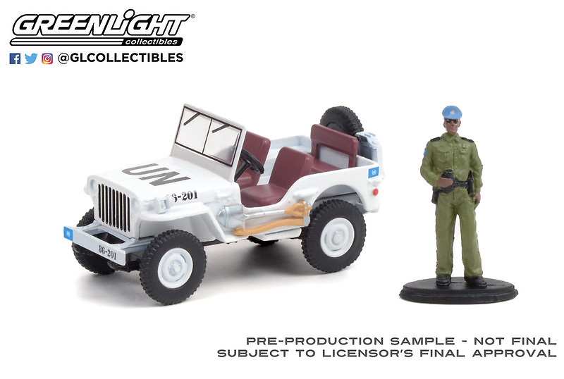 Jeep Willys MB con figura de Oficial de la ONU (1942) Greenlight 97110 escala 1/64 