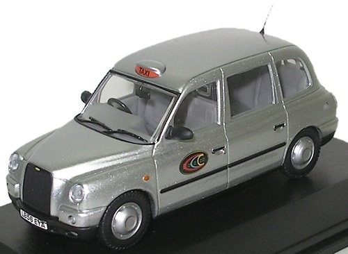 LTI TX4 Taxi (2007) Oxford 1/43 Gris Metalizado Londres Dial a Cab 