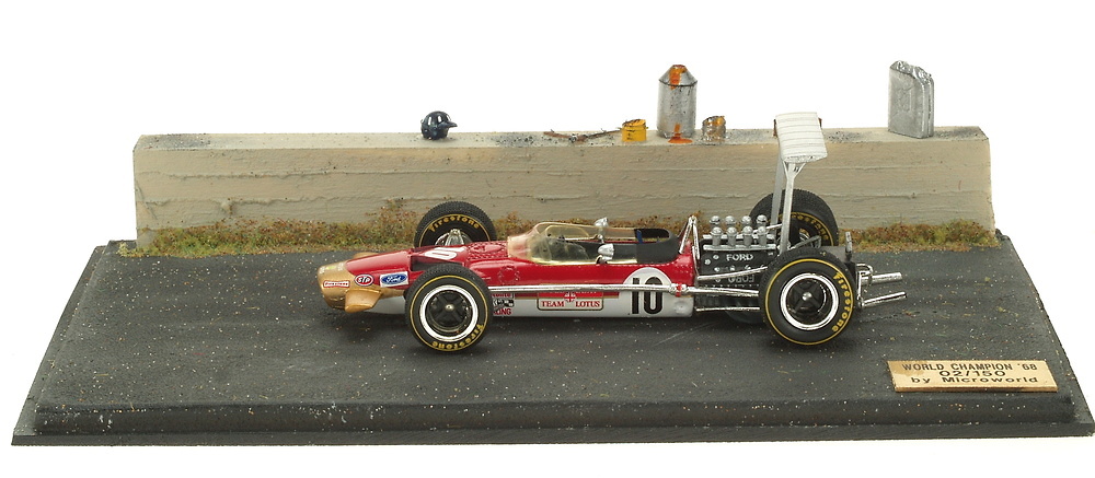 Lotus 49 nº 10 Graham Hill con 5 Mecánicos (1968) Diorama Micro World BE13 1/43 