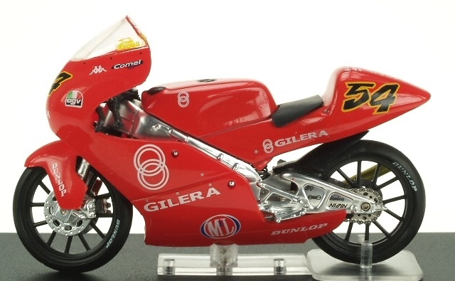 Miniatura Gilera 125 nº 54 Manuel Poggiali (2001) Altaya escala 1/24 