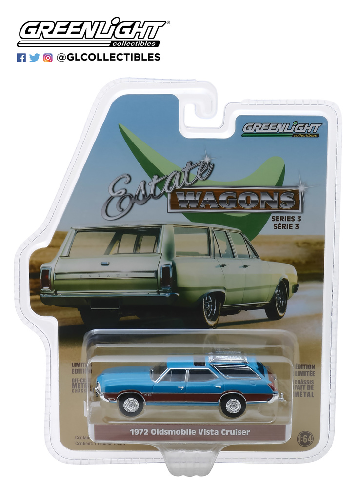29950-D | 1:64 Estate Wagons Series 3 - 1972 Oldsmobile Vista Cruiser - Viking Blue and Wood Grain Solid Pack 