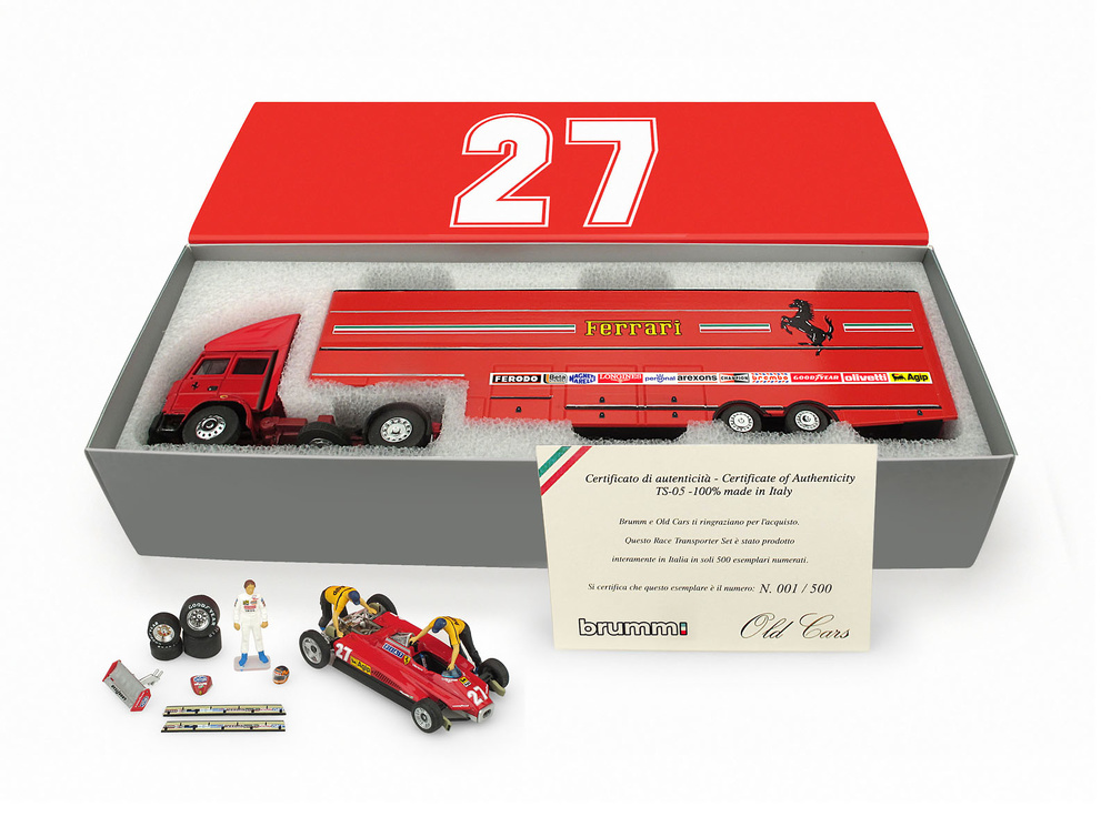 Set Transporte Fiat Iveco 190 + Ferrari 126 C2 y figuras (1982) Brumm TS05 1:43 