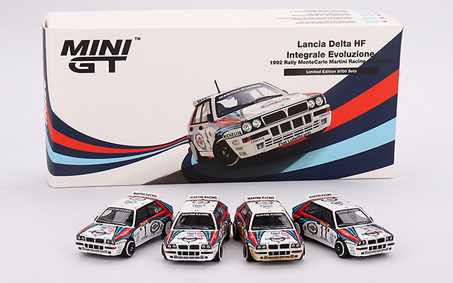 Set de 4 Lancias Delta HF Integrale Evoluzione Martini Racing Rally Monte Carlo (1992) TSM 1/64 