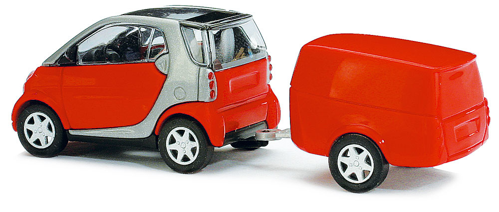 Smart Fortwo con remolque Busch 1/87 
