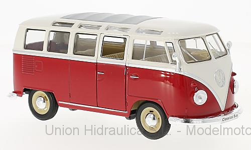 Volkswagen T1 Samba Bus (1963) Welly 1:24 Blanco - Rojo 