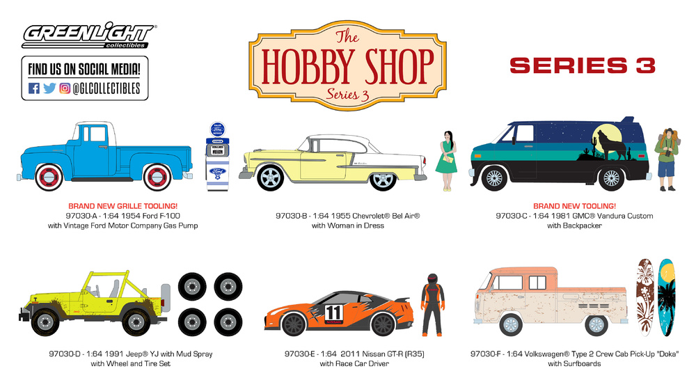 Volkswagen T2 Doble Cabina Pick-Up con tablas de Surf (1970) Greenlight 1/64 
