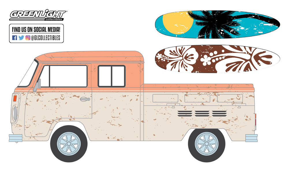 Volkswagen T2 Doble Cabina Pick-Up con tablas de Surf (1970) Greenlight 97030F 1/64 