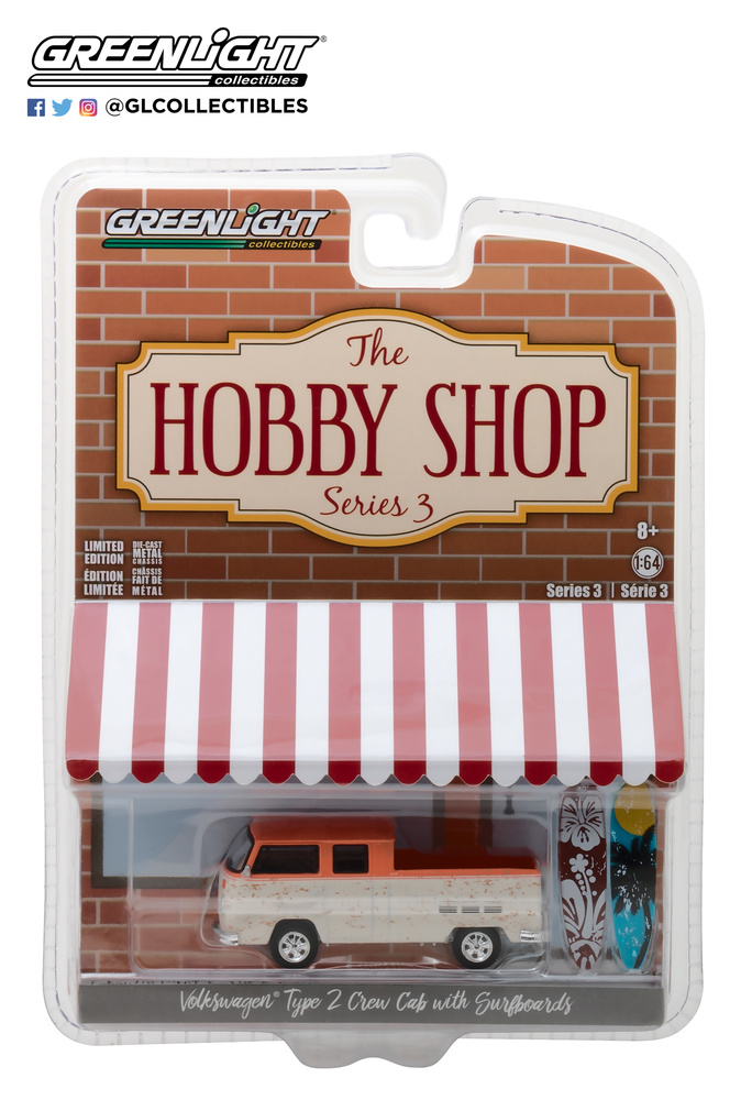Volkswagen T2 Doble Cabina Pick-Up con tablas de Surf (1970) Greenlight 97030F 1/64 