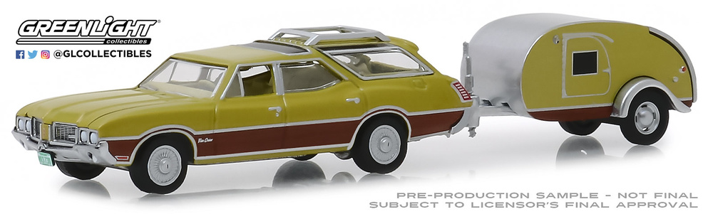 conjunto Oldsmobile Vista Cruiser con caravana teardrop (1971) Greenlight 1/64 