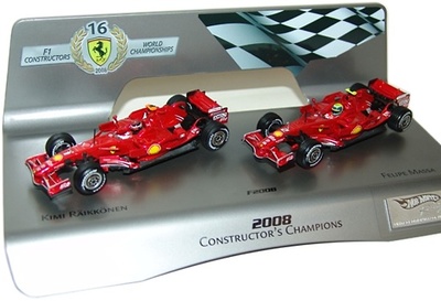 Set 2 Ferrari "Conmemoración título constructores 2008" Hot Wheels 1/43