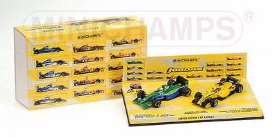 Set Aniversario Team Formula uno Jordan 191 Bertrand Gachot (1991) + Toyota EJ15 Tiago Monteiro (2005) Minichamps escala 1/43