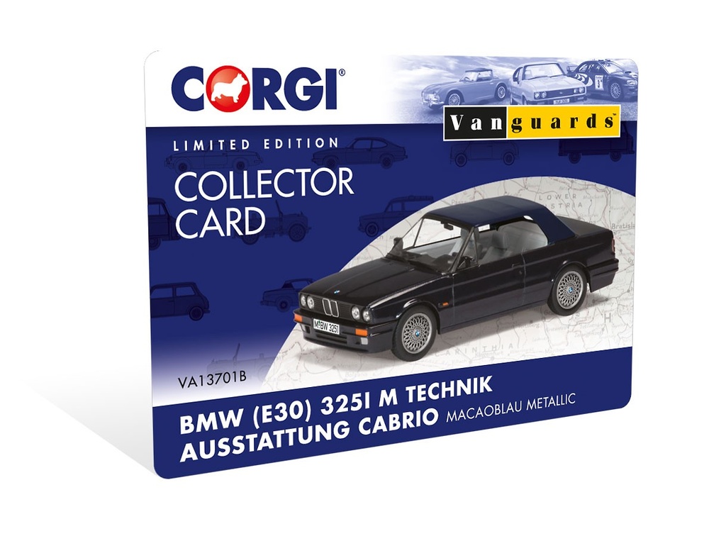 BMW 325i M -E30- (1982) Corgi VA13701B 1:43 Tarjeta de coleccionista que se incluye con el modelo.