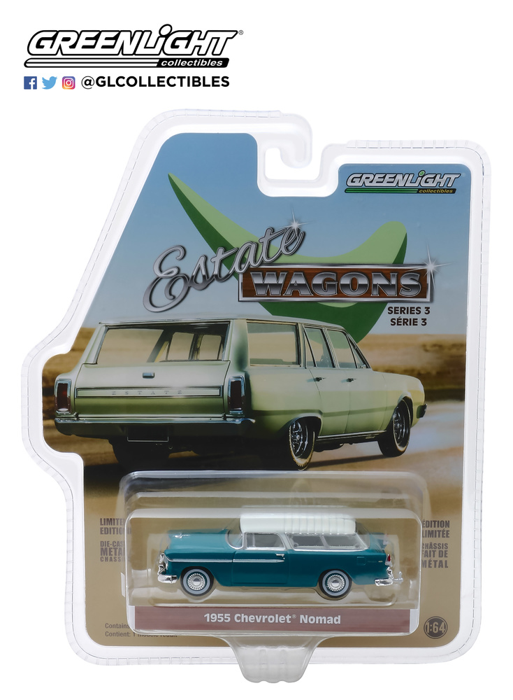 29950-A 1:64 Estate Wagons Series 3 - 1955 Chevrolet Nomad - Regal Turquoise and India Ivory Solid Pack 