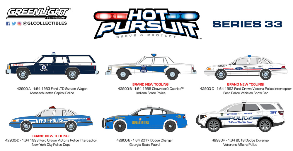 Lote de 6 unidades Hot Pursuit Series 33 Greenlight 42900 1/64 