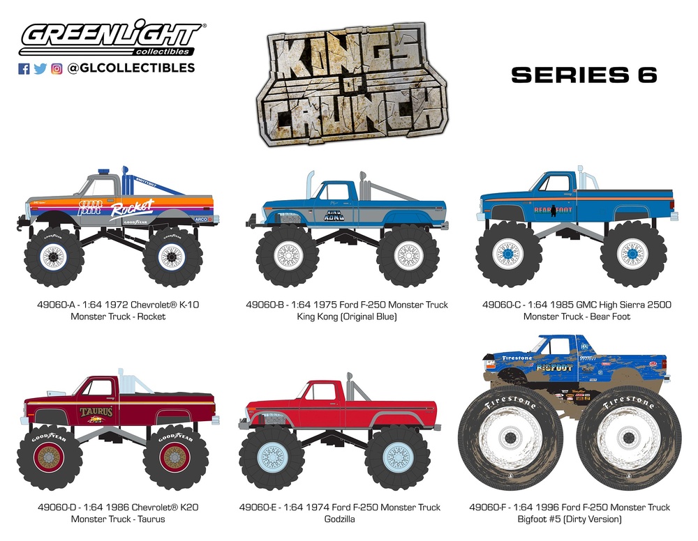 Lote de 6 unidades Kings of Crunch Series 6 Greenlight 49060 1/64 