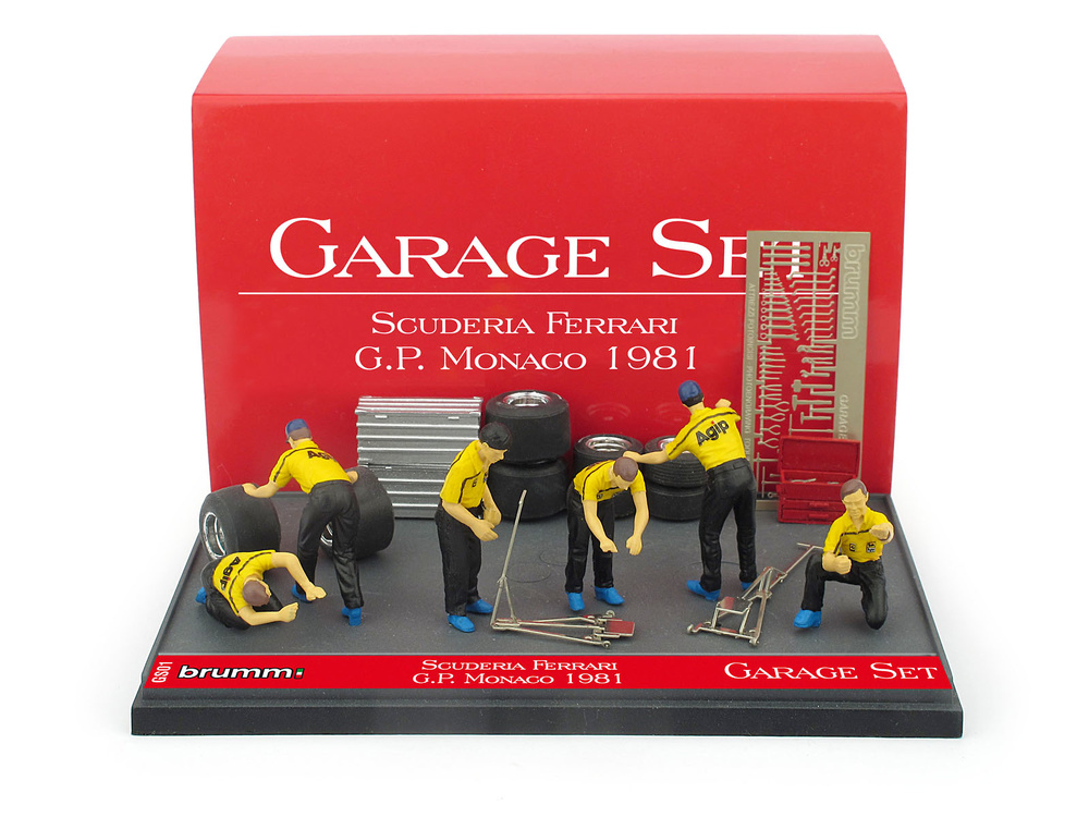 Set Garage de 6 mecánicos con accesorios Escudería Ferrari 
