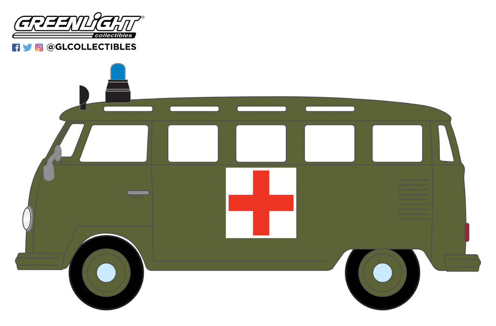 Volkswagen T1 Samba Ambulancia del ejercito (1964) Greenlight 29940A 1/64 