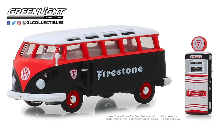 97060-A 1:64 The Hobby Shop Series 6 - 1964 Volkswagen Samba Bus “Firestone” with Firestone Gas Pump 