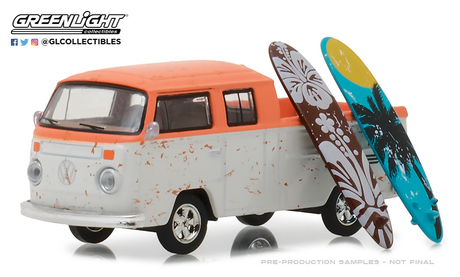 Volkswagen T2 Doble Cabina Pick-Up con tablas de Surf (1970) Greenlight 97030F 1/64 